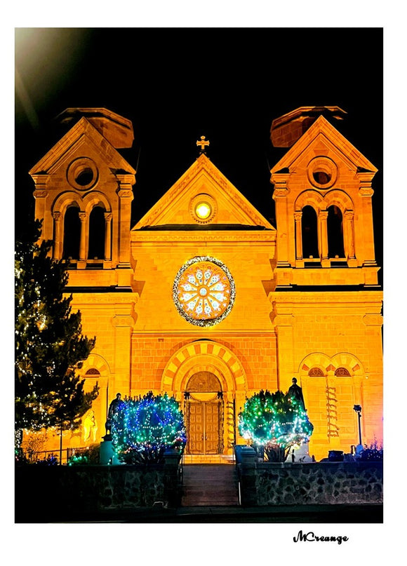 Santa Fe Cathedral at Night Holiday Card