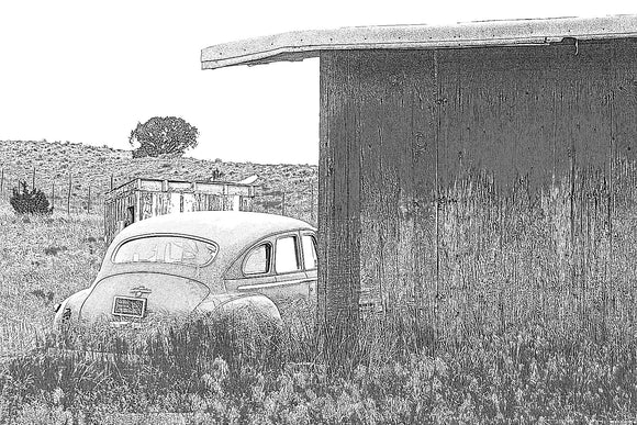 Old Car in a Field (Blank Card)