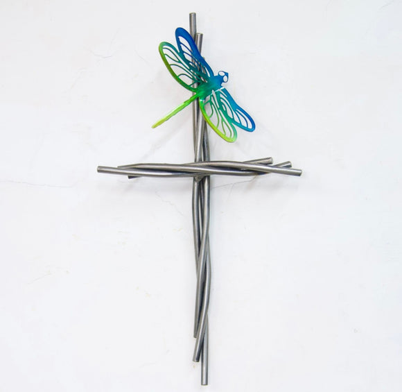 Dragonfly and the Vine Cross (Green/Blue)