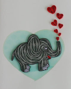 Elephant with Hearts Quilling Card