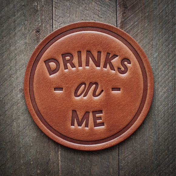 Drinks On Me Leather Coaster