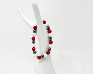 Red and White Howlite and Hematite Stretchy Bracelet
