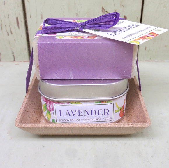 Lavender Candle and Soap Dish Gift Set