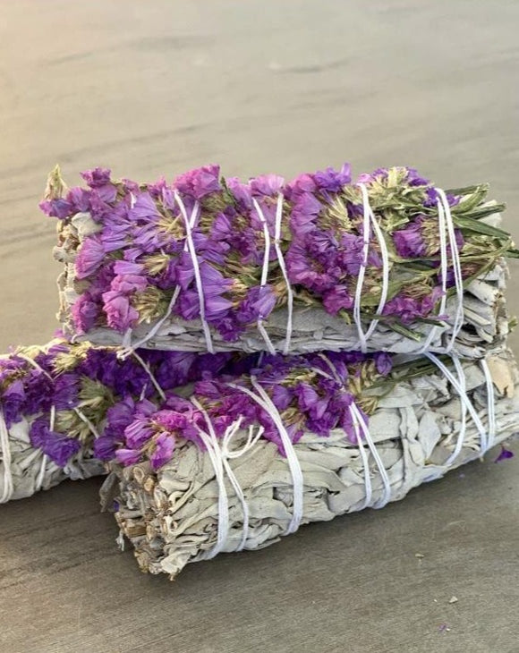 White Sage Smudge Sticks with Purple Flowers
