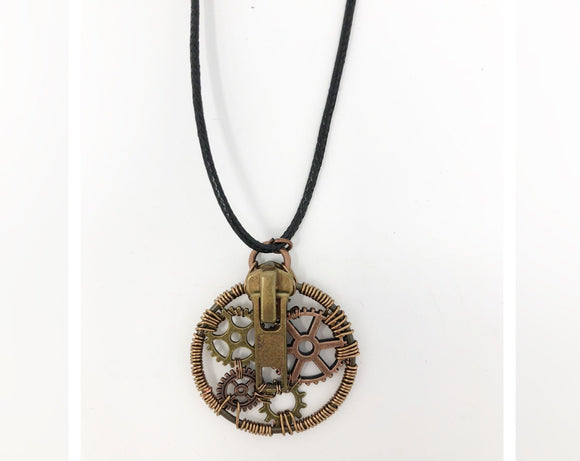 Steampunk Zipper and Gears Necklace